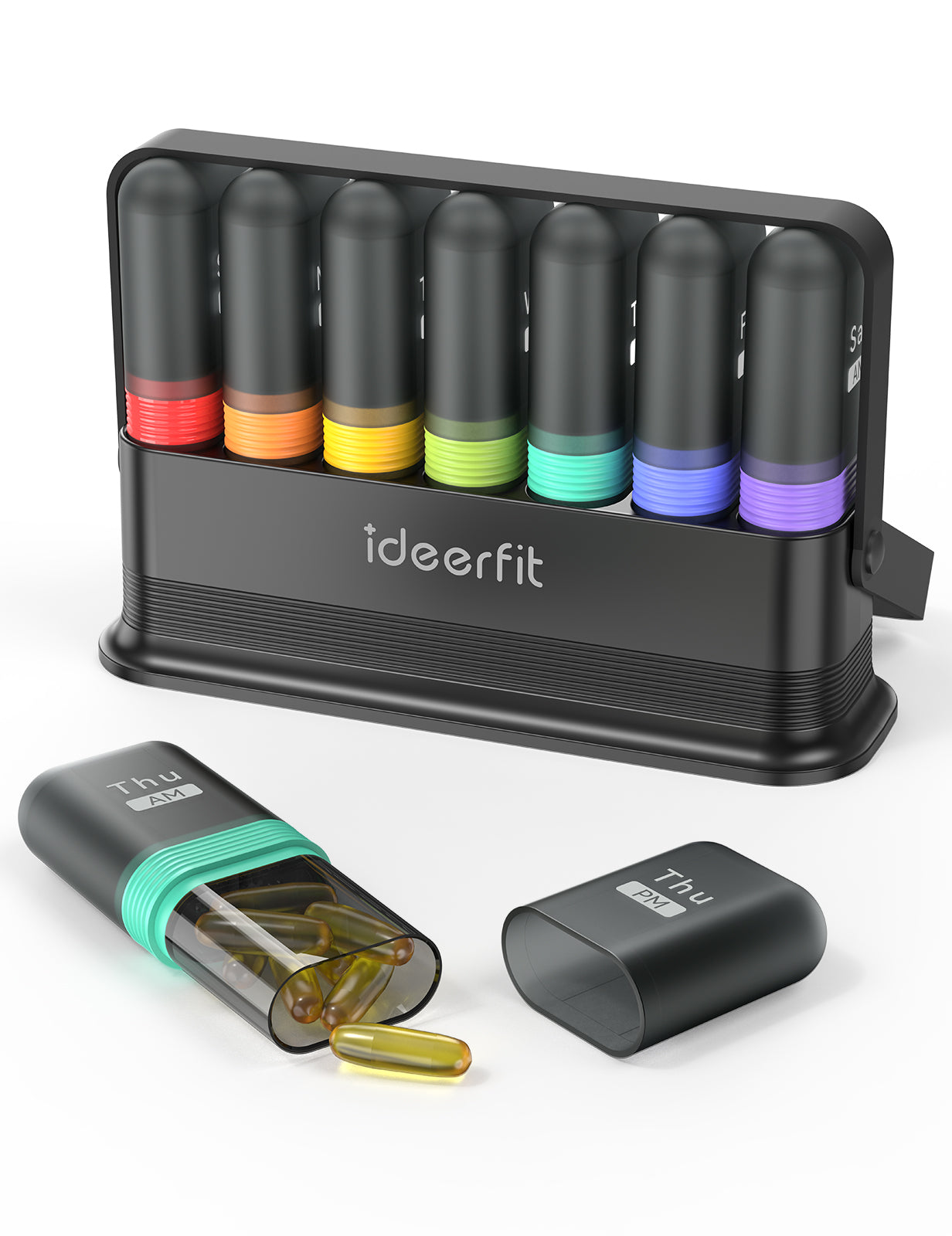 Weekly AM PM Pill Organizer 7 Day – Ideerfit Large Pill Case with Built-in Desiccant & Silicone Strap, Moisture