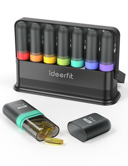 Weekly AM PM Pill Organizer 7 Day – Ideerfit Large Pill Case with Built-in Desiccant & Silicone Strap, Moisture