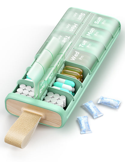 Weekly Pill Organizer AM PM 7 Day Pill Box, Large 2 Times a Day Medicine Case with Carry Handle, Moisture-Proof Desiccant & Secure Easy-Open Lids for Vitamins and Supplements