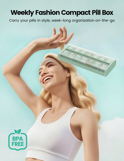 Weekly Pill Organizer AM PM 7 Day Pill Box, Large 2 Times a Day Medicine Case with Carry Handle, Moisture-Proof Desiccant & Secure Easy-Open Lids for Vitamins and Supplements