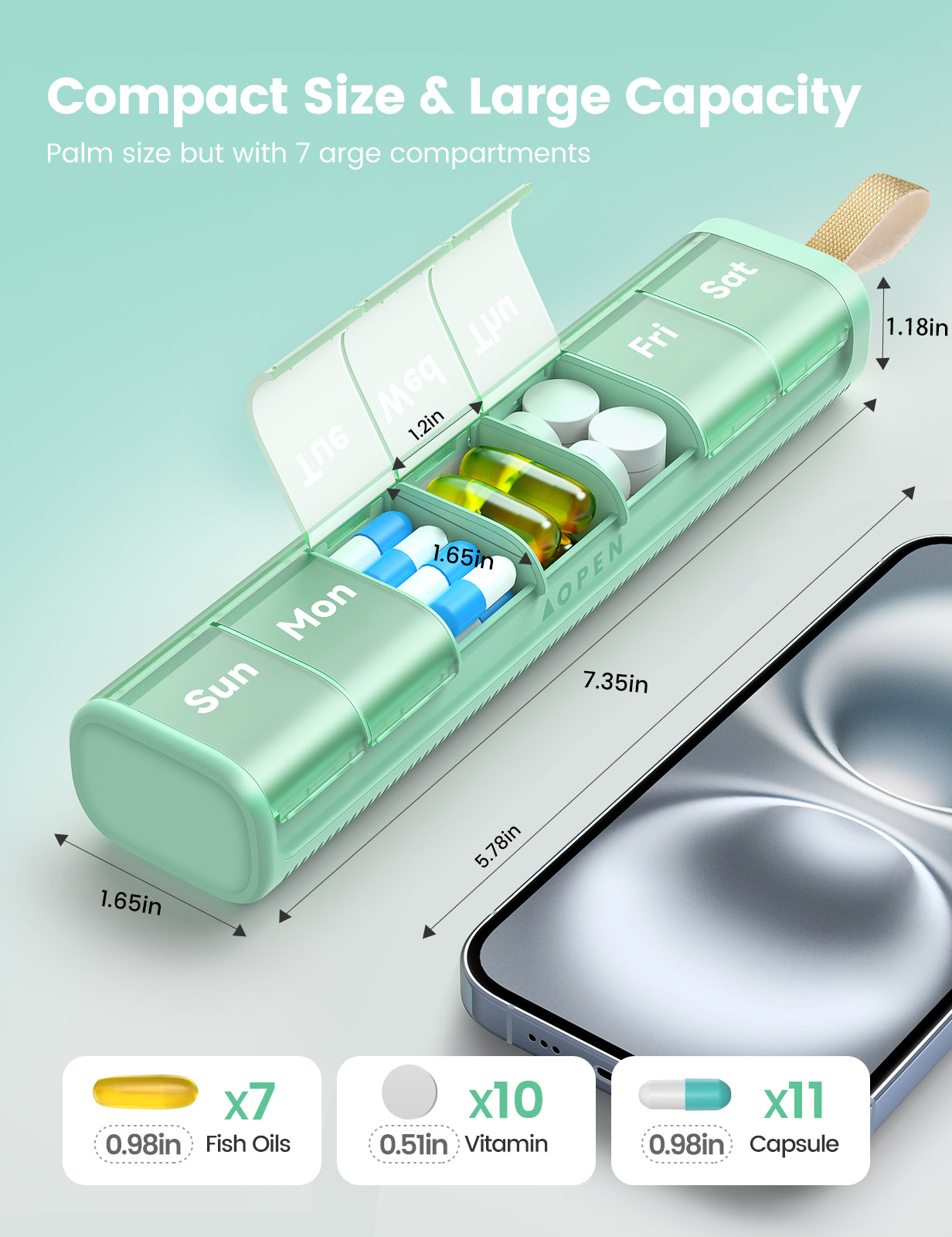7 Day Daily Pill Box Case Travel with Portable Handle