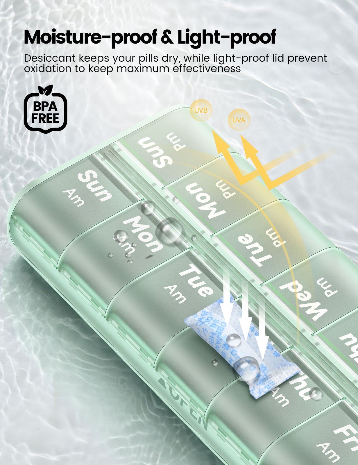 Weekly Pill Organizer AM PM 7 Day Pill Box, Large 2 Times a Day Medicine Case with Carry Handle, Moisture-Proof Desiccant & Secure Easy-Open Lids for Vitamins and Supplements