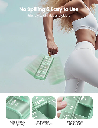 Weekly Pill Organizer AM PM 7 Day Pill Box, Large 2 Times a Day Medicine Case with Carry Handle, Moisture-Proof Desiccant & Secure Easy-Open Lids for Vitamins and Supplements