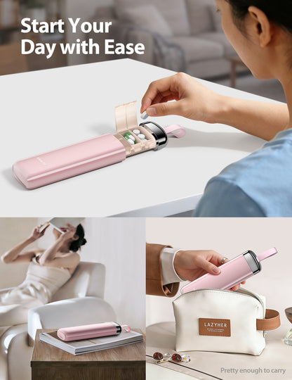 Stylish 7-Day Pill Organizer, Compact Travel Pill Box Case with Built-in Desiccant & Secure Individual Lids,Pink