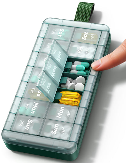 AM PM Weekly Pill Organizer 2 Times a Day, Large Pill Box 7 Day with Easy Push-Button Open