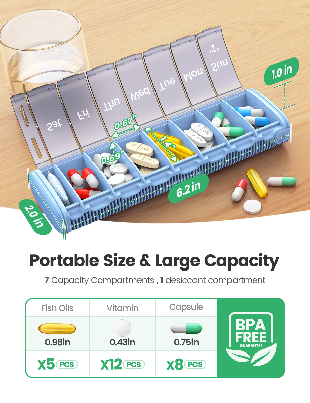 Weekly Travel Pill Organizer, Ideerfit Small Pill Box 7 Day, Portable Pill case