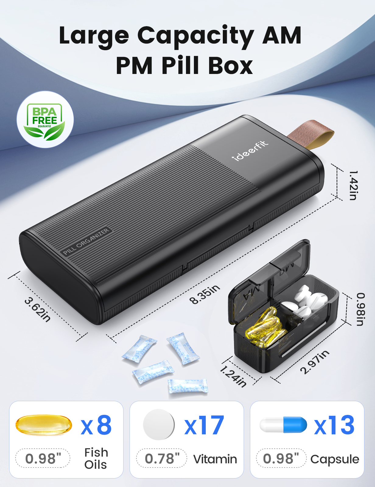 AM PM Pill Organizer 7 Day,  2 Times a Day, Large Capacity Portable Medicine Case with 7 Detachable Containers