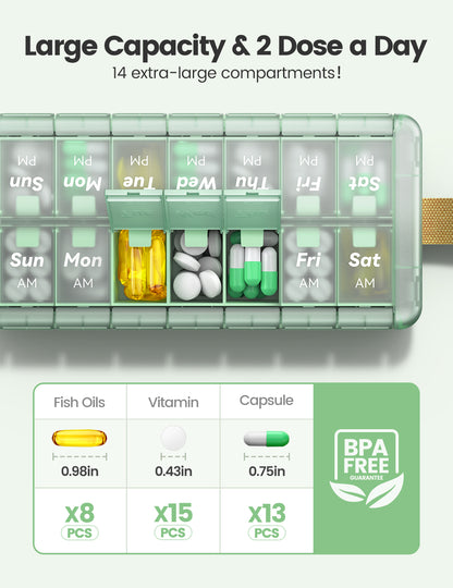 AM PM Weekly Pill Organizer 2 Times a Day, Large Pill Box 7 Day with Easy Push-Button Open