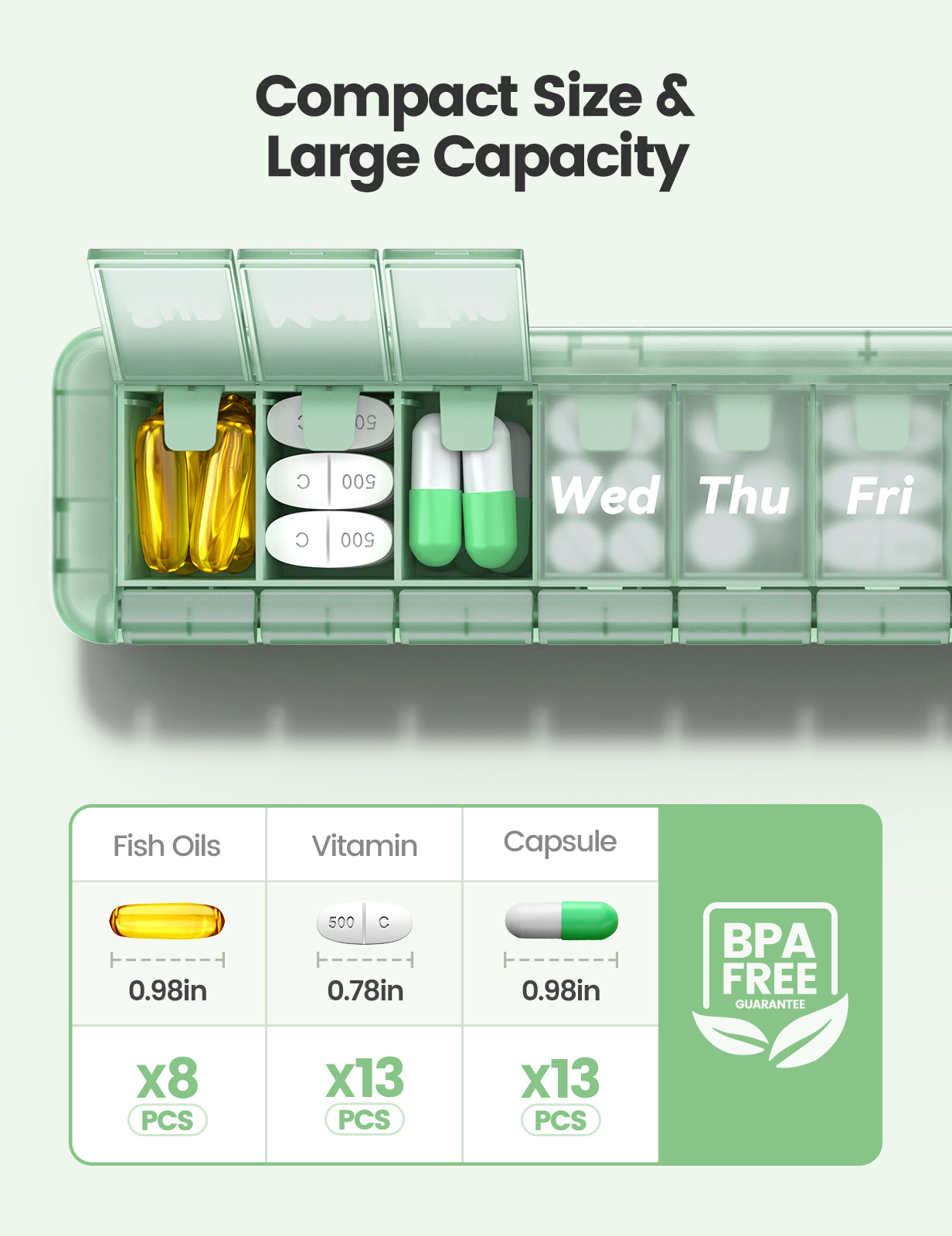 Weekly Pill Organizer 7 Day,  Pill Box Push-Button Daily Travel Case with Large Compartments & Portable Handle