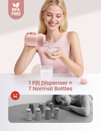 Large Sealed Pill Organizer with Desiccant, Light-Proof Moisture-Proof Pill Bottle with 7 Large Compartments, Blush Pink