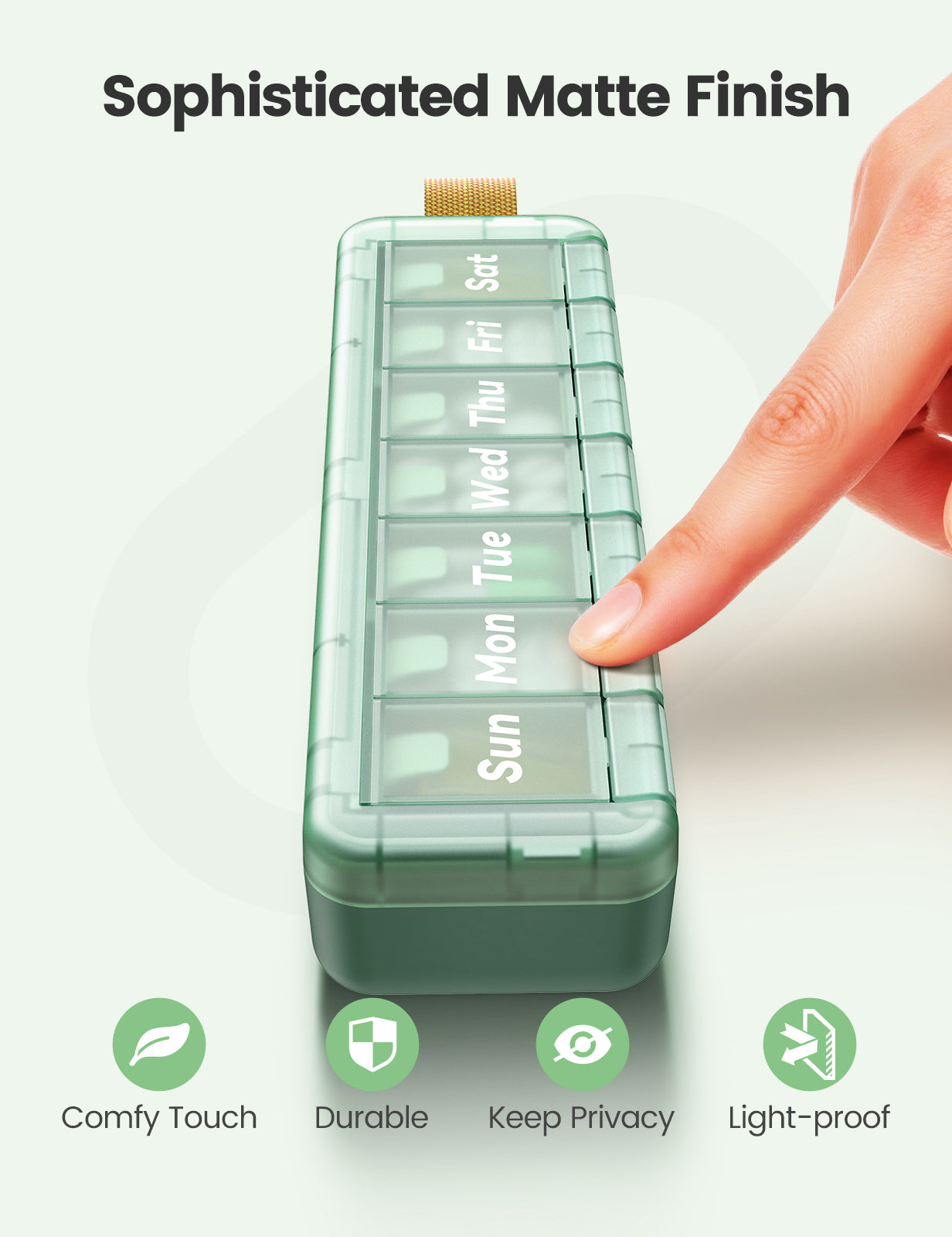 Weekly Pill Organizer 7 Day,  Pill Box Push-Button Daily Travel Case with Large Compartments & Portable Handle