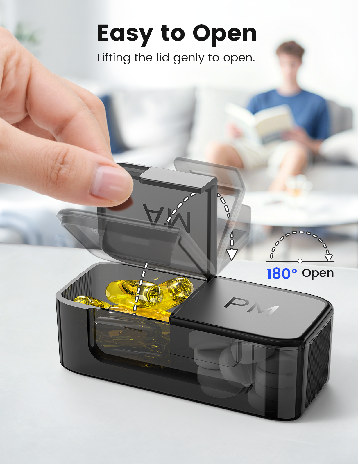 AM PM Pill Organizer 7 Day,  2 Times a Day, Large Capacity Portable Medicine Case with 7 Detachable Containers