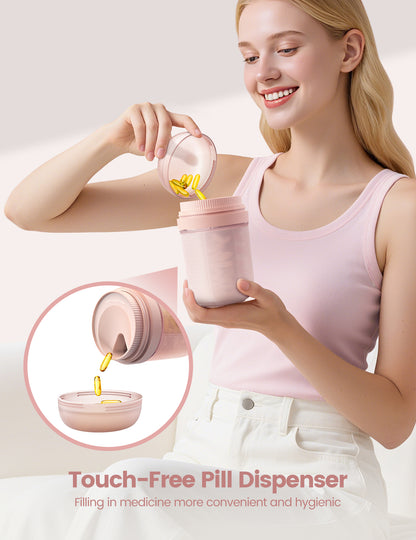 Large Sealed Pill Organizer with Desiccant, Light-Proof Moisture-Proof Pill Bottle with 7 Large Compartments, Blush Pink