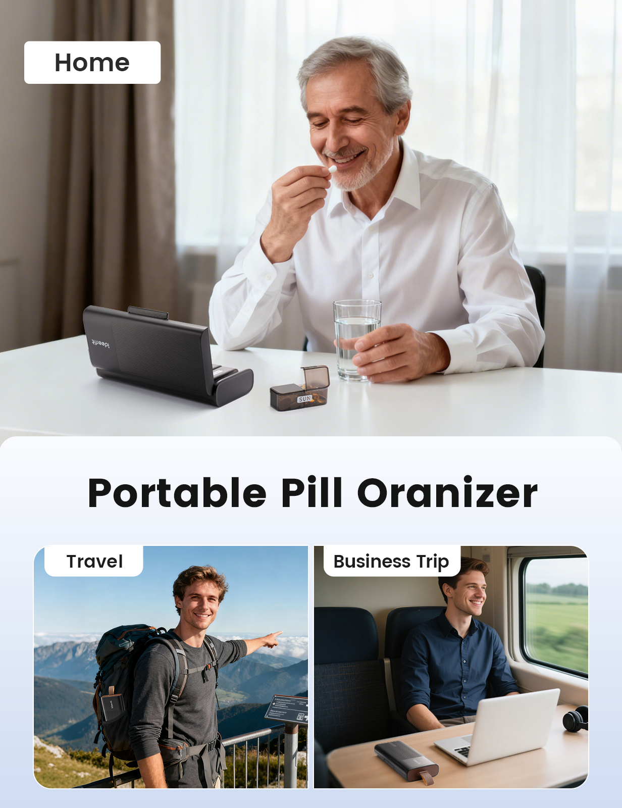 AM PM Pill Organizer 7 Day,  2 Times a Day, Large Capacity Portable Medicine Case with 7 Detachable Containers