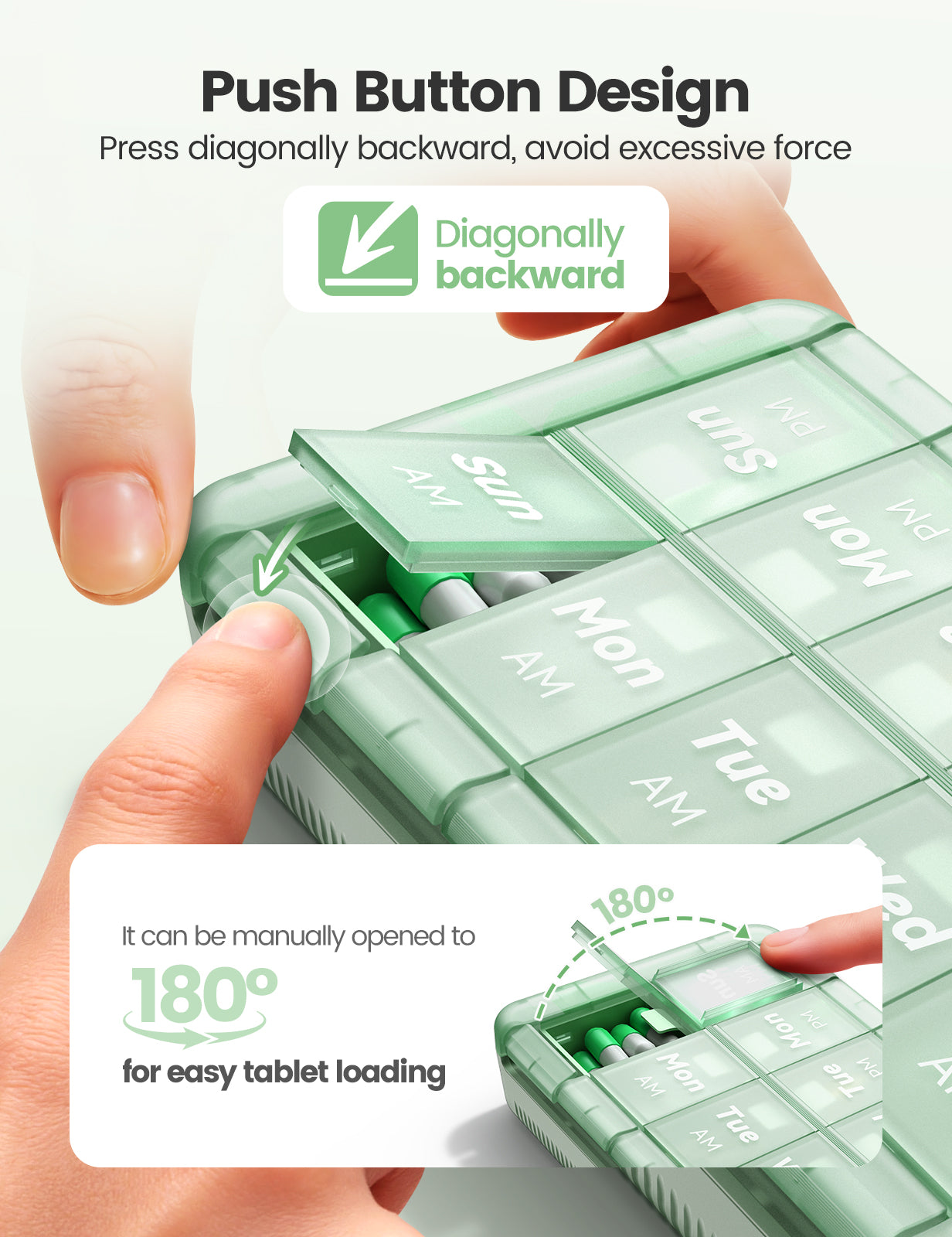 AM PM Weekly Pill Organizer 2 Times a Day, Large Pill Box 7 Day with Easy Push-Button Open