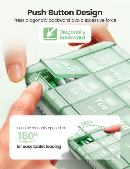 AM PM Weekly Pill Organizer 2 Times a Day, Large Pill Box 7 Day with Easy Push-Button Open