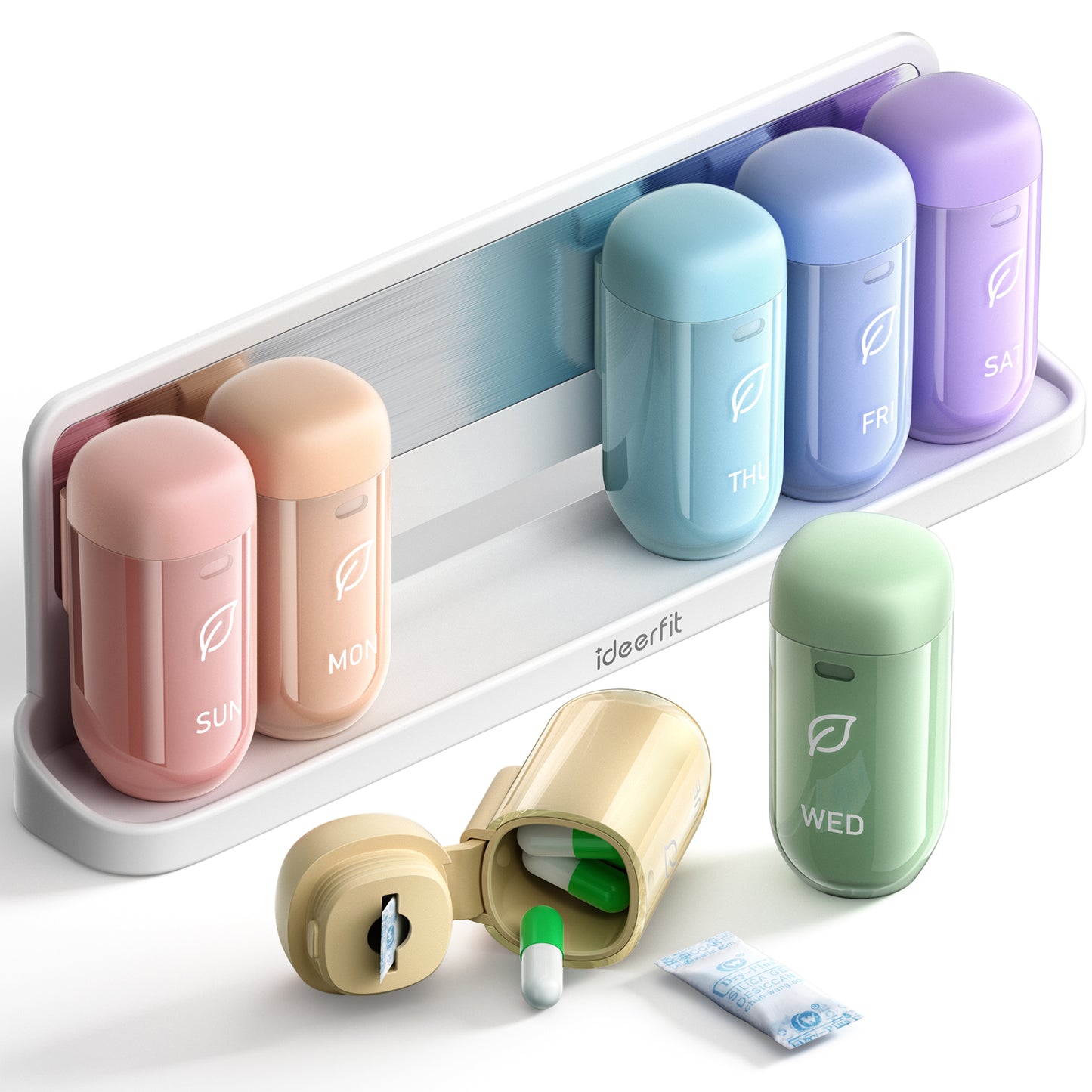 Weekly Magnetic Pill Organizer, Moisture-Proof Pill Box 7 Day 1 Time a Day with Desiccant, Rainbow